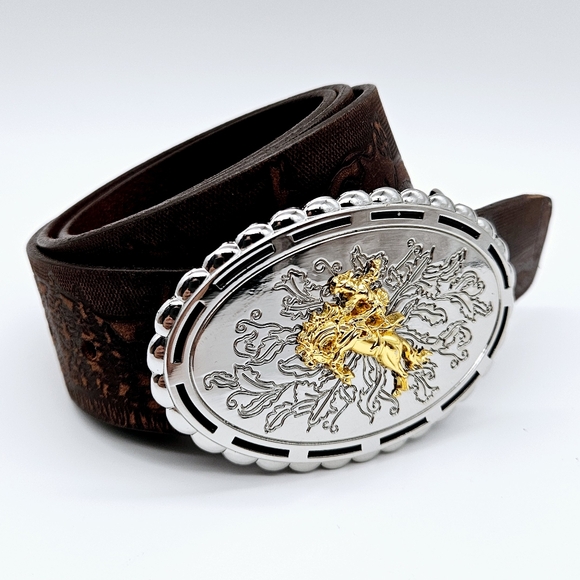 EUROPA DEZINES | western cowboy horse riding rodeo tooled leather belt - Picture 1 of 7